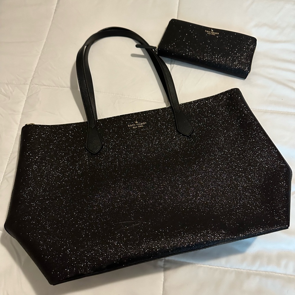 Kate Spade Black Glitter Tote Bag